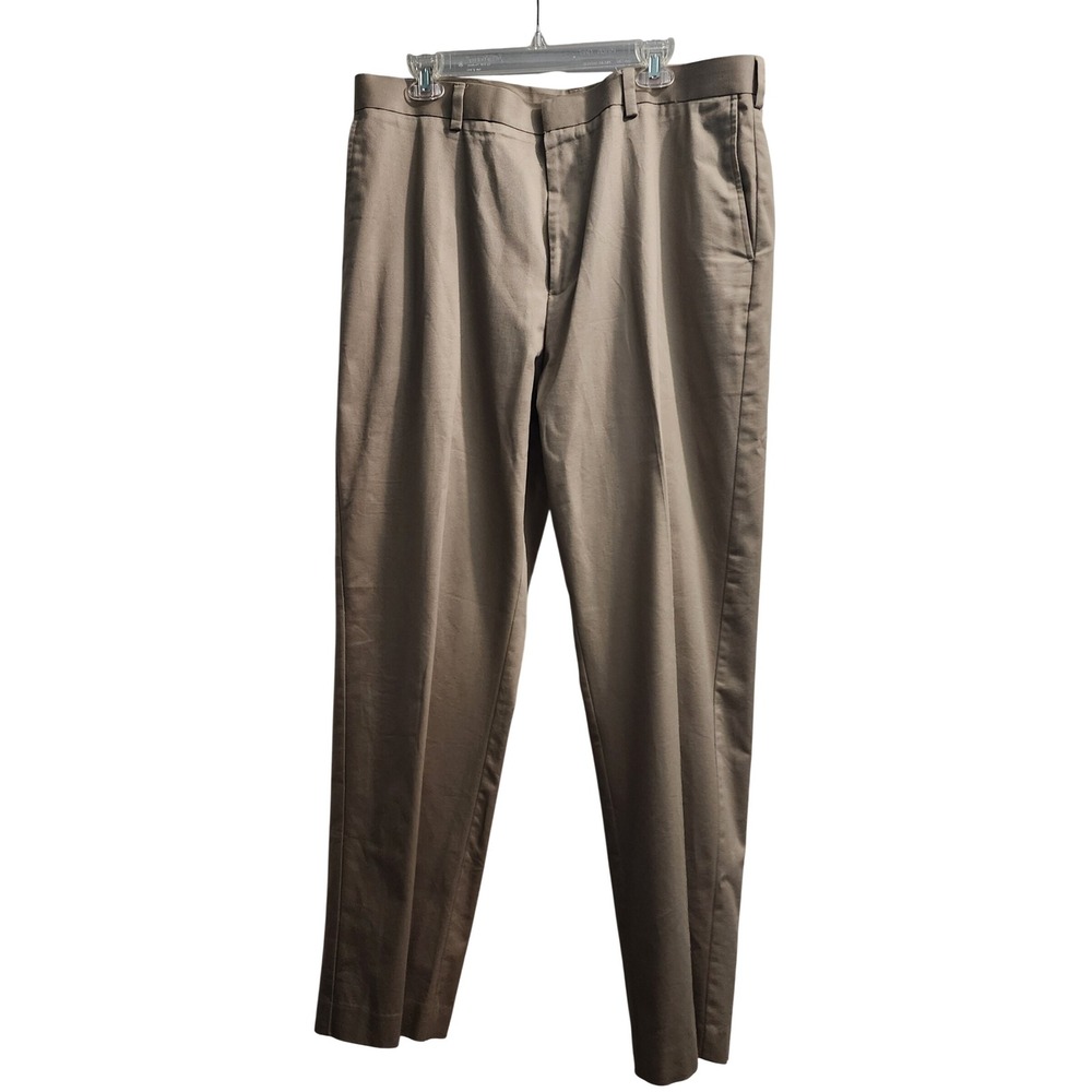 Savane Mens Khaki Tan Flat Front Chino Dress Pants 38/32 Cotton Blend RN37763